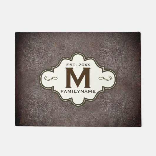 Rustieke Land Westerne Leather Look Monogrammed Deurmat (Voorkant)