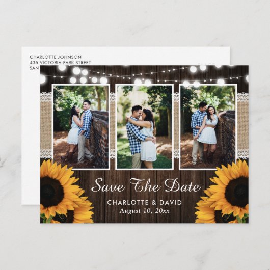 Rustieke Land Zonnebloem Foto Opslaan De Datum Aankondigingskaart (Voorkant / Achterkant)