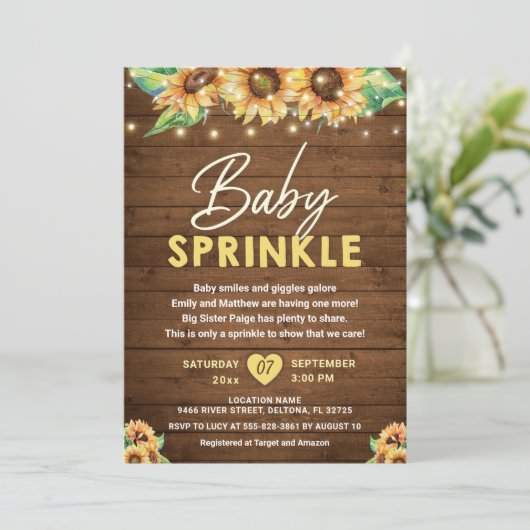 Rustieke Land Zonnebloem Gele Herfst Baby Sprinkle Kaart (Staand voorkant)