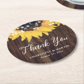 Rustieke Land Zonnebloem Hout Wedding Ronde Kartonnen Onderzetter (Gebogen)