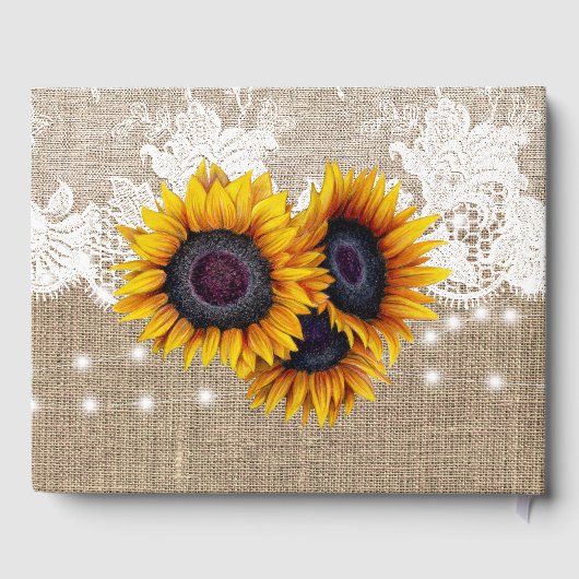 Rustieke land zonnebloemen burlap en kant bruiloft gastenboek (Achterkant)