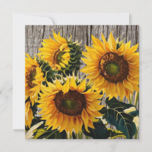 Rustieke Land Zonnebloemen op Barnboard Print Feestdagenkaart