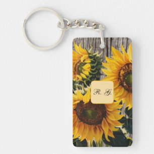 Rustieke Land Zonnebloemen op Barnboard Print" Sleutelhanger
