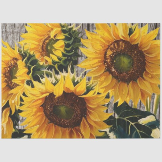 Rustieke Land Zonnebloemen op Barnboard Print Tissuepapier (Voorkant)