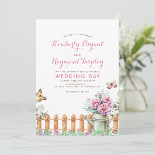 Rustieke Landboerderij Bloementuin Bruiloft Kaart (Staand voorkant)