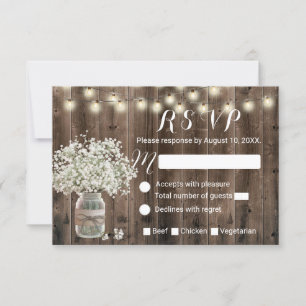 Rustieke landelijke Baby's Breath pot Schuur bruil RSVP Kaartje