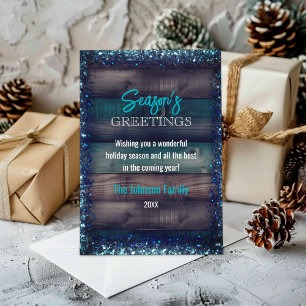 Rustieke Landelijke Blauwe Glitter Kerstvakantie Feestdagenkaart