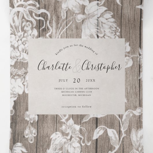 Rustieke landelijke bloemen drievoudig allemaal in drieluik uitnodiging (Binnenkant midden)