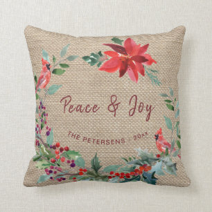 Rustieke landelijke bloemenkerstkrans burlap kussen