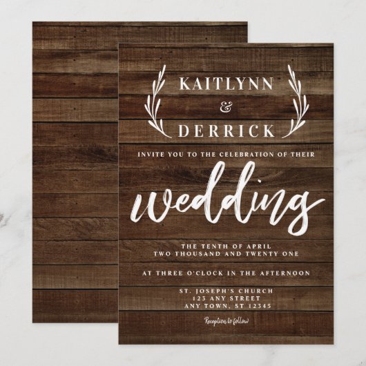 Rustieke Landelijke Boerderij Hout Eenvoudige Huwe Kaart (Voorkant / Achterkant)