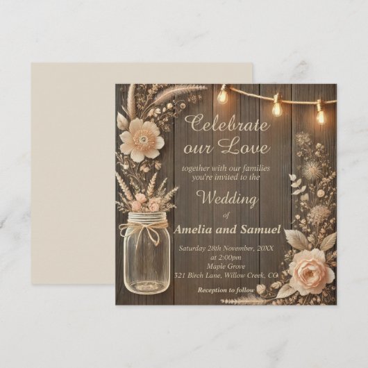 Rustieke landelijke bruiloft kaart (Voorkant / Achterkant)