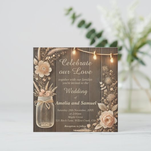 Rustieke landelijke bruiloft kaart (Staand voorkant)