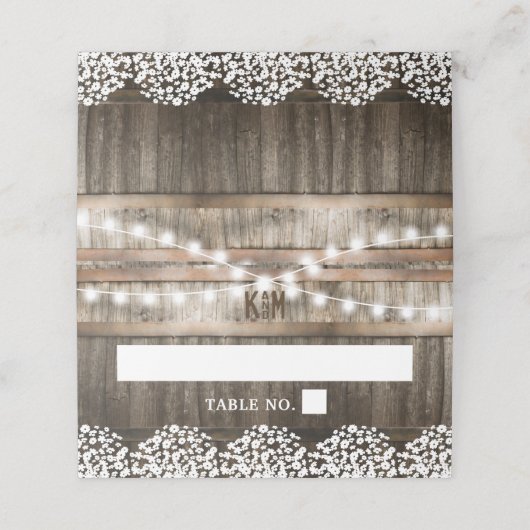 Rustieke landelijke bruiloft | String van lichten  Plaatskaartje (Buitenkant ongevouwen)