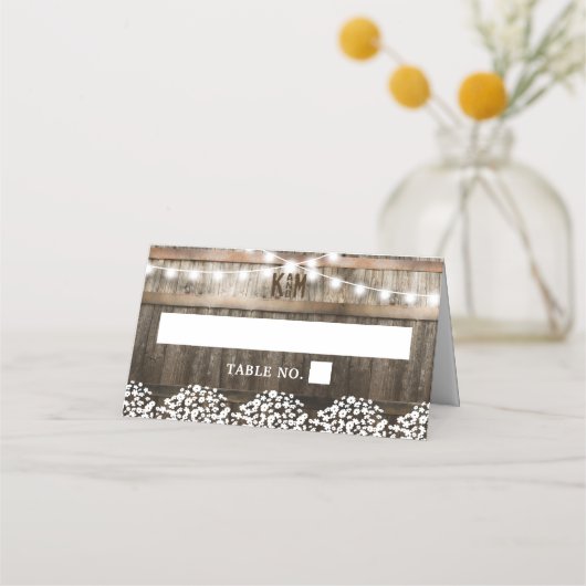 Rustieke landelijke bruiloft | String van lichten  Plaatskaartje (Voorkant)