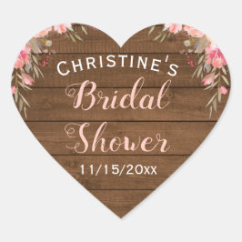 Rustieke landelijke chic roze bloemige bruidsfavor hart sticker