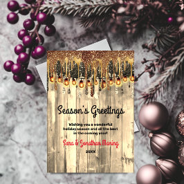 Rustieke landelijke gouden glitterslierten Kerstmi Feestdagenkaart