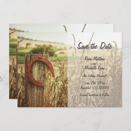 Rustieke landelijke hek en hoefijzer Save the Date Kaart (Voorkant / Achterkant)
