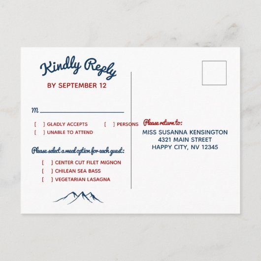 Rustieke landelijke herten berg bruiloft RSVP Uitnodiging Briefkaart (Achterkant)