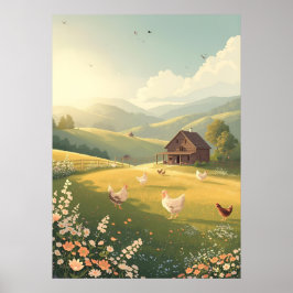 Rustieke landelijke hut met wilde bloemen poster