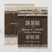 Rustieke landelijke jute & kant save the date kaar (Voorkant / Achterkant)