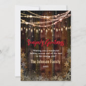 Rustieke landelijke kerstlichtjes sneeuwvlokken Fe Feestdagenkaart (Voorkant)