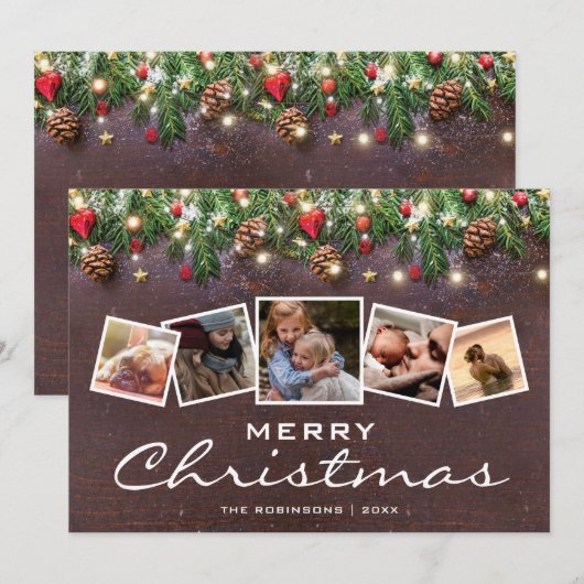 Rustieke landelijke Kerstvakantie Multi Foto Feestdagenkaart (Voorkant / Achterkant)