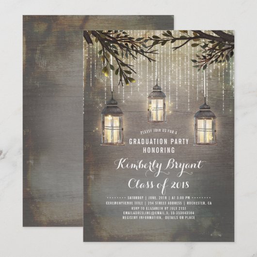 Rustieke landelijke lantaarns tuin afstudeerfeest kaart (Voorkant / Achterkant)