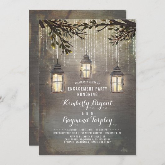 Rustieke landelijke lantaarns tuin verlovingsfeest kaart (Voorkant / Achterkant)