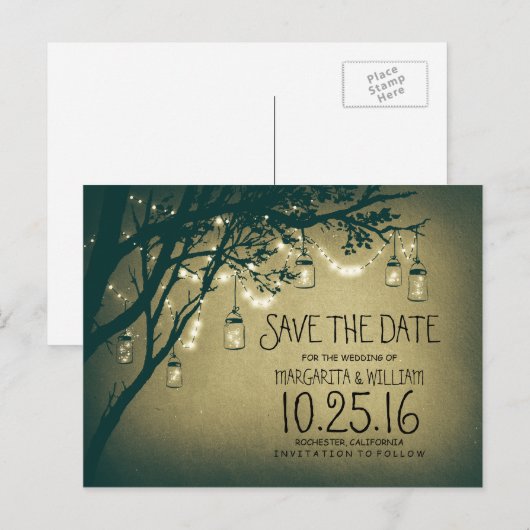 rustieke landelijke lichten mason potjes opslaan d aankondigingskaart (Voorkant / Achterkant)