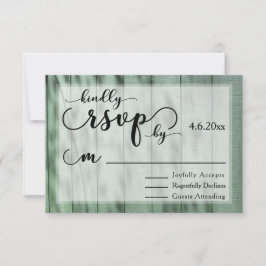 Rustieke, landelijke oude groene houten trouw-RSVP RSVP Kaartje