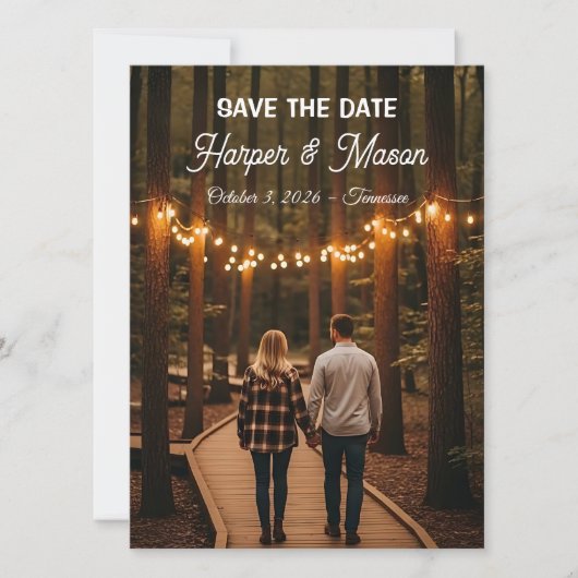 Rustieke landelijke pad Save the Date fotokaart (Voorkant)