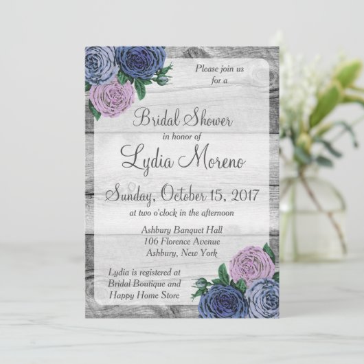 Rustieke landelijke Rozen bruids doucheuitnodiging Kaart (Staand voorkant)