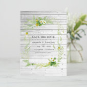 Rustieke landelijke schuur groen trouwfoto save the date (Staand voorkant)