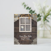 Rustieke landelijke schuur raam lichten save the d aankondigingskaart (Staand voorkant)