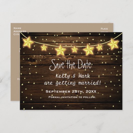 Rustieke landelijke sterlichten save the date ansi aankondigingskaart (Voorkant / Achterkant)