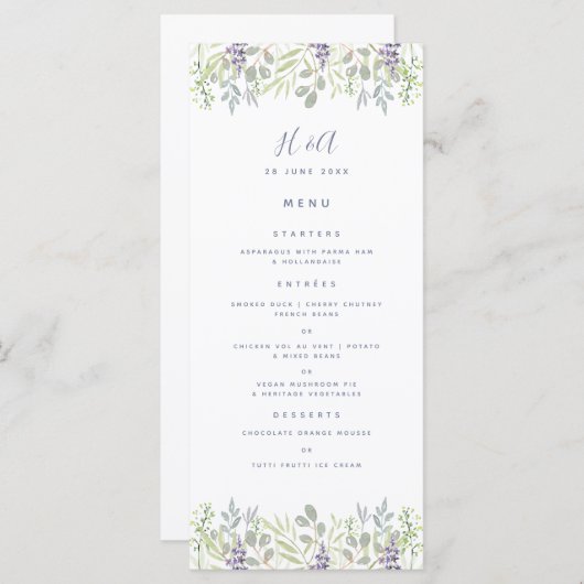 Rustieke landelijke stijl olijfgroen Bruiloft Ontb Menu (Voorkant / Achterkant)