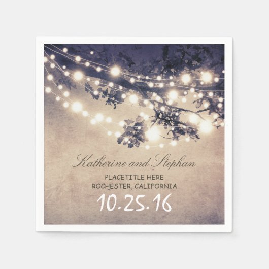 rustieke landelijke string lichten blauwe papieren servet (Voorkant)