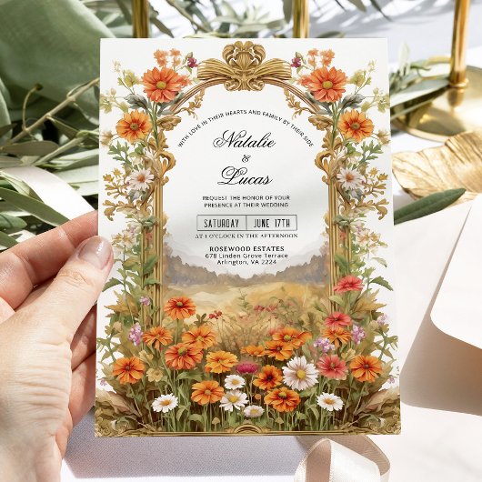 Rustieke Landelijke Wildflower Bloemenboog Huwelij Kaart