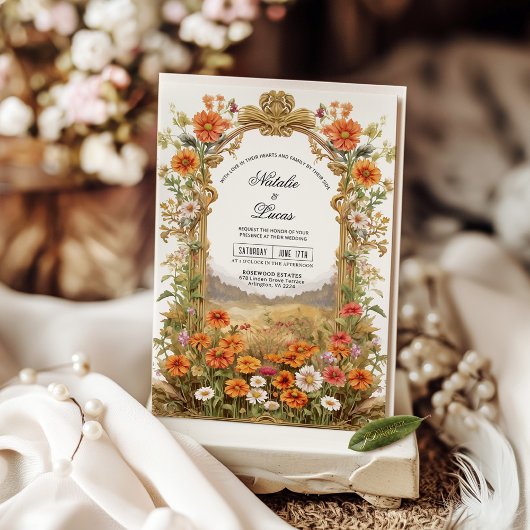 Rustieke Landelijke Wildflower Bloemenboog Huwelij Kaart