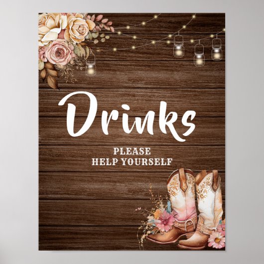 Rustieke Landlaarzen Cowgirl Verjaardag Drinken Te Poster (Voorkant)