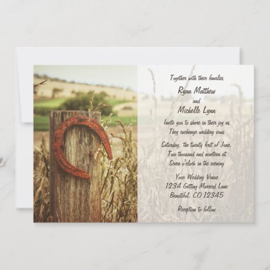 Rustieke landomheining en Hoefijzer bruiloft uitno Kaart (Voorkant)