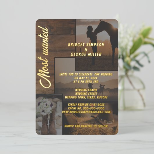 rustieke landschapslandschap collage bruiloft folie uitnodiging (Staand Voorkant)