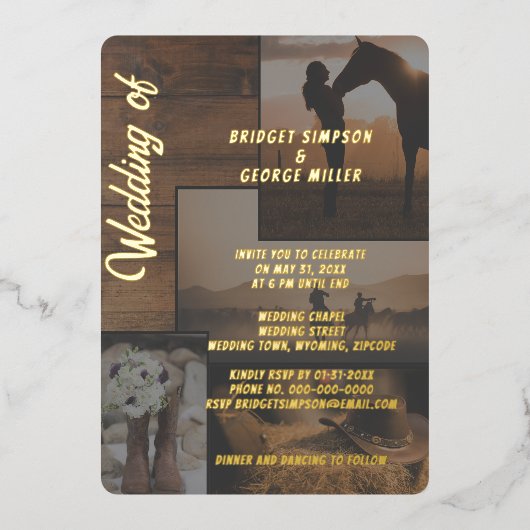 rustieke landschapslandschap collage bruiloft folie uitnodiging (Voorkant)