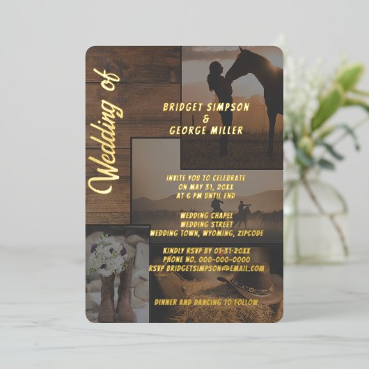 rustieke landschapslandschap collage bruiloft folie uitnodiging (Staand Voorkant)