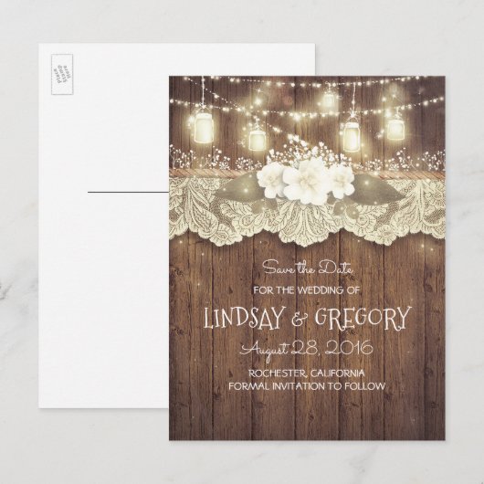 rustieke landschuur bruiloft save de datum aankondigingskaart (Voorkant / Achterkant)