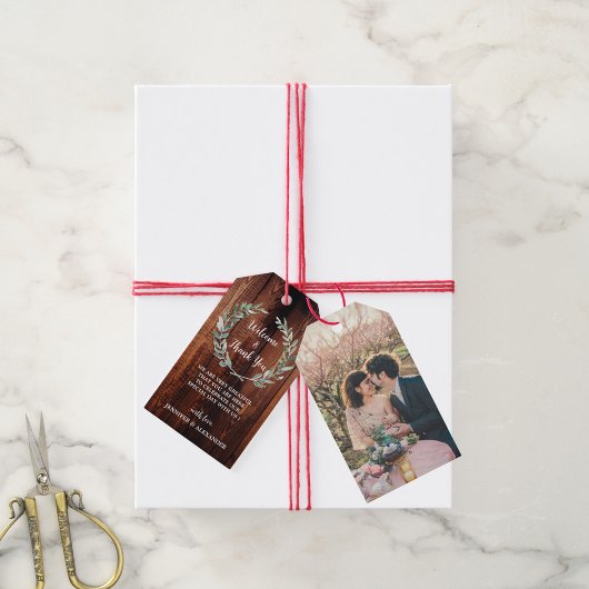 Rustieke landschuur hout foto bruiloft Welkomsttas Cadeaulabel