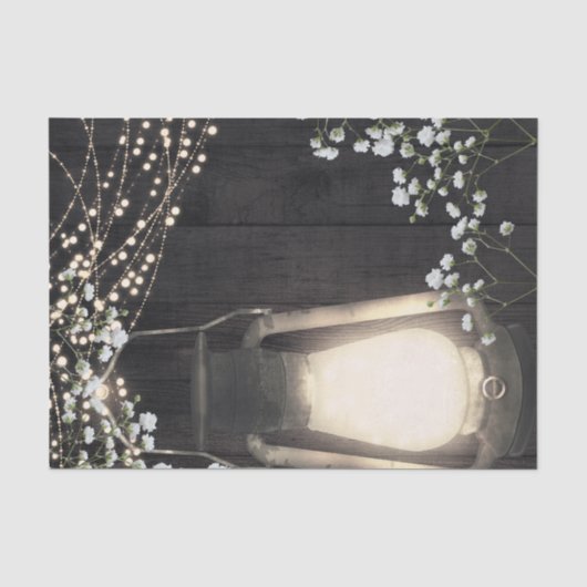 Rustieke Lantaarn Baby's Breath & Lichten Bruiloft Tissuepapier (Voorkant)