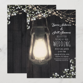Rustieke Lantaarn Baby's Breath & Lichtjes Bruilof Kaart
