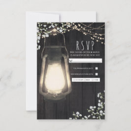 Rustieke lantaarn Baby's Breath & Lights Bruiloft  RSVP Kaartje