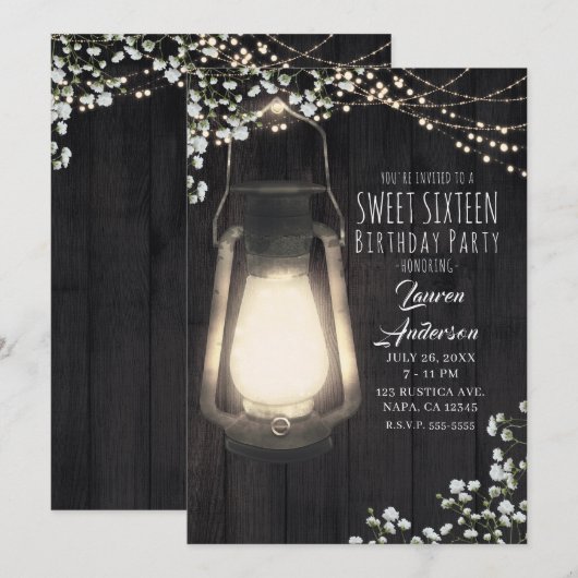 Rustieke lantaarn Baby's Breath Lights Sweet 16 Pa Kaart (Voorkant / Achterkant)